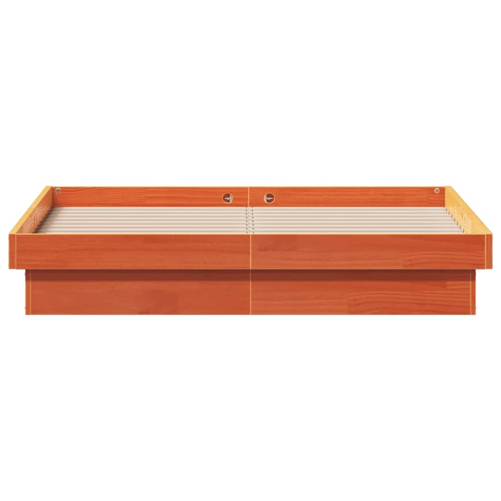 vidaXL Cadru de pat cu LED, maro ceruit, 140x190 cm, lemn masiv de pin