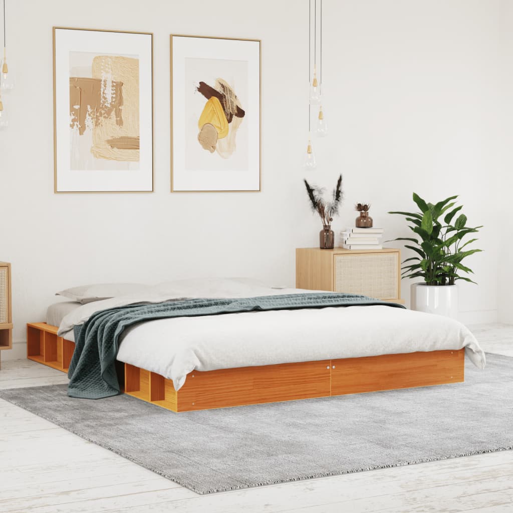 vidaXL Cadru de pat fără saltea, maro ceruit 150x200 cm lemn masiv pin vidaXL Cadru de pat fără saltea, maro ceruit 150x200 cm lemn masiv pin
