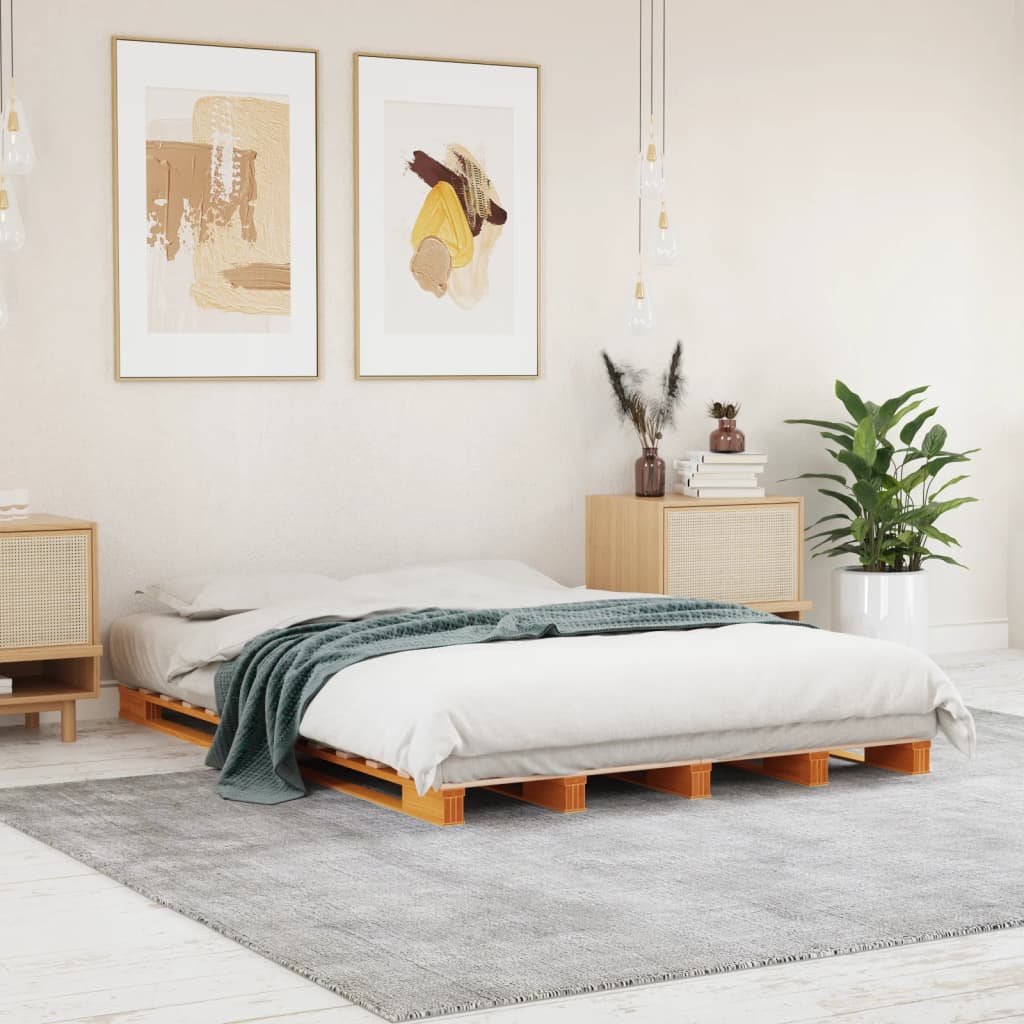 vidaXL Pat din paleți, maro ceruit, 140x200 cm, lemn masiv de pin vidaXL Pat din paleți, maro ceruit, 140x200 cm, lemn masiv de pin