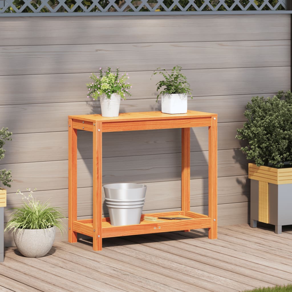 vidaXL Masă plantare cu raft maro ceruit 82,5x35x75 cm lemn masiv pin vidaXL Masă plantare cu raft maro ceruit 82,5x35x75 cm lemn masiv pin