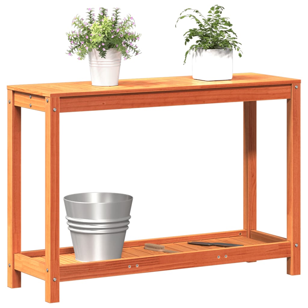 vidaXL Masă plantare cu raft maro ceruit 108x35x75 cm lemn masiv pin vidaXL Masă plantare cu raft maro ceruit 108x35x75 cm lemn masiv pin