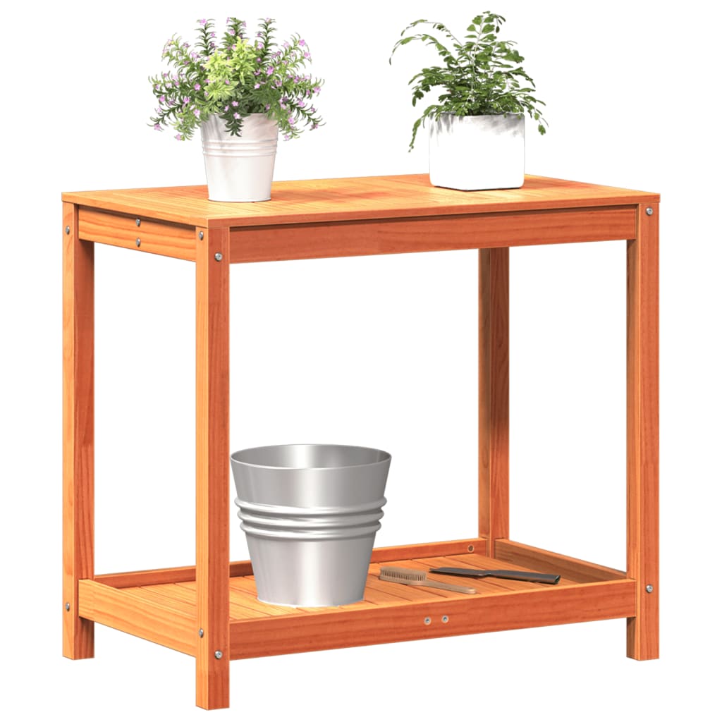 vidaXL Masă plantare cu raft maro ceruit 82,5x50x75 cm lemn masiv pin