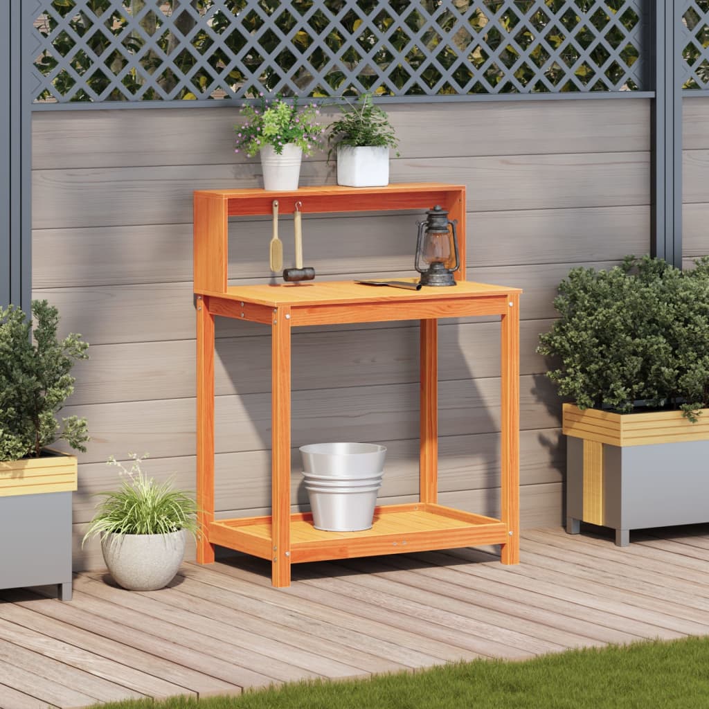 vidaXL Masă plantare cu rafturi maro 82,5x50x109,5 cm lemn masiv pin vidaXL Masă plantare cu rafturi maro 82,5x50x109,5 cm lemn masiv pin