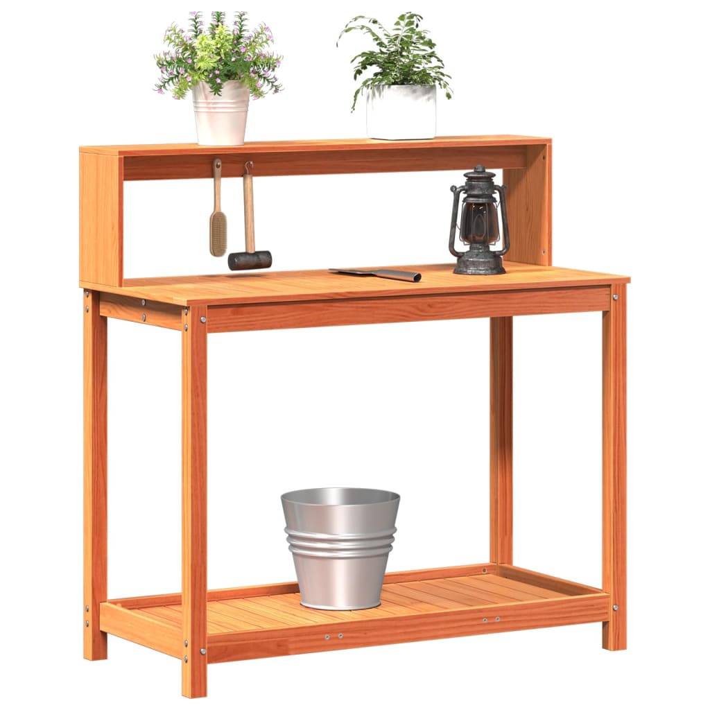 vidaXL Masă plantare cu rafturi, maro, 108x50x109,5 cm, lemn masiv pin vidaXL Masă plantare cu rafturi, maro, 108x50x109,5 cm, lemn masiv pin