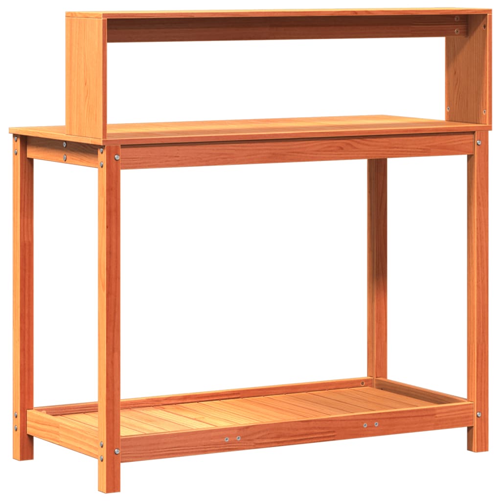 vidaXL Masă plantare cu rafturi, maro, 108x50x109,5 cm, lemn masiv pin vidaXL Masă plantare cu rafturi, maro, 108x50x109,5 cm, lemn masiv pin