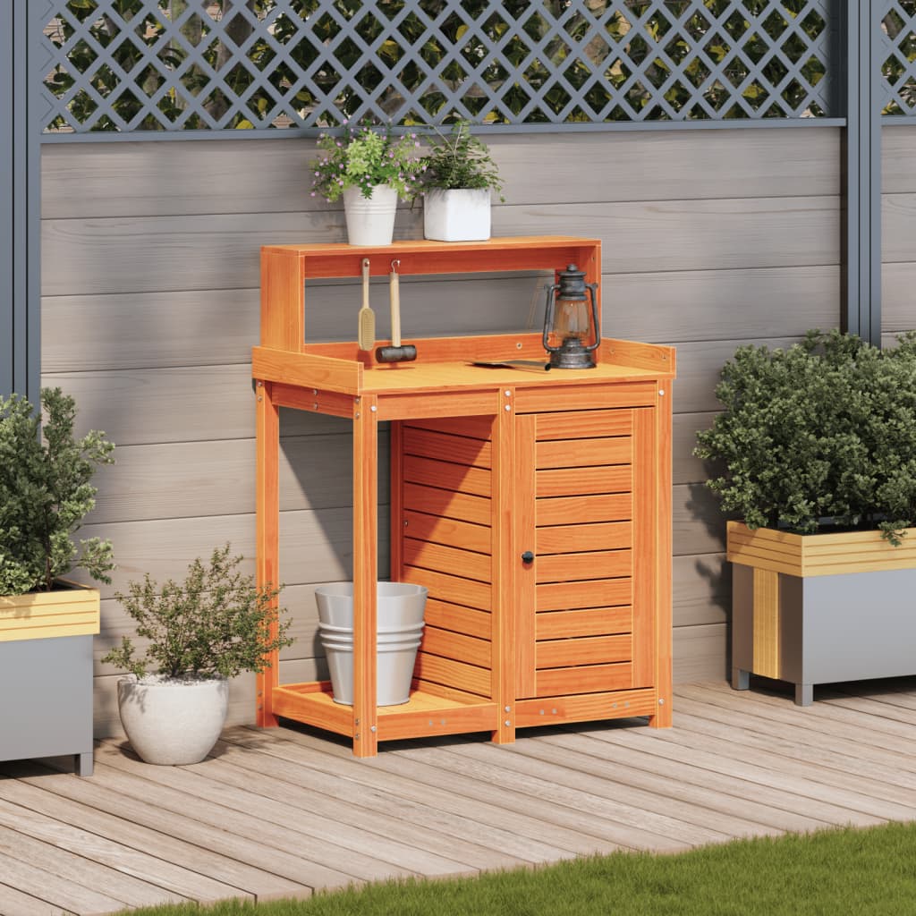 vidaXL Masă plantare cu rafturi maro 82,5x50x109,5 cm lemn masiv pin vidaXL Masă plantare cu rafturi maro 82,5x50x109,5 cm lemn masiv pin