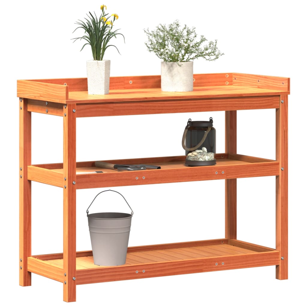 vidaXL Masă de plantare cu rafturi maro 108x45x86,5 cm lemn masiv pin vidaXL Masă de plantare cu rafturi maro 108x45x86,5 cm lemn masiv pin