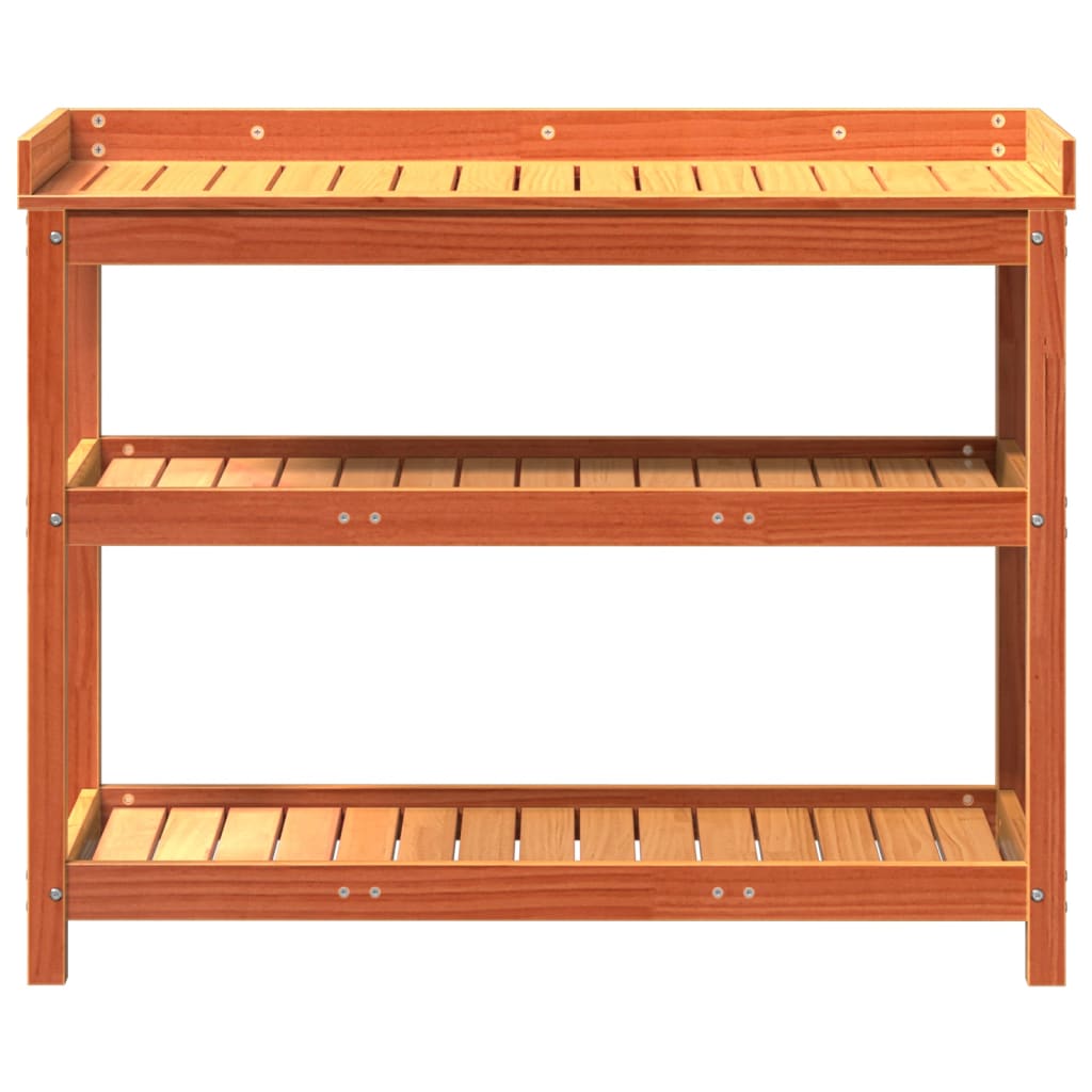 vidaXL Masă de plantare cu rafturi maro 108x45x86,5 cm lemn masiv pin vidaXL Masă de plantare cu rafturi maro 108x45x86,5 cm lemn masiv pin