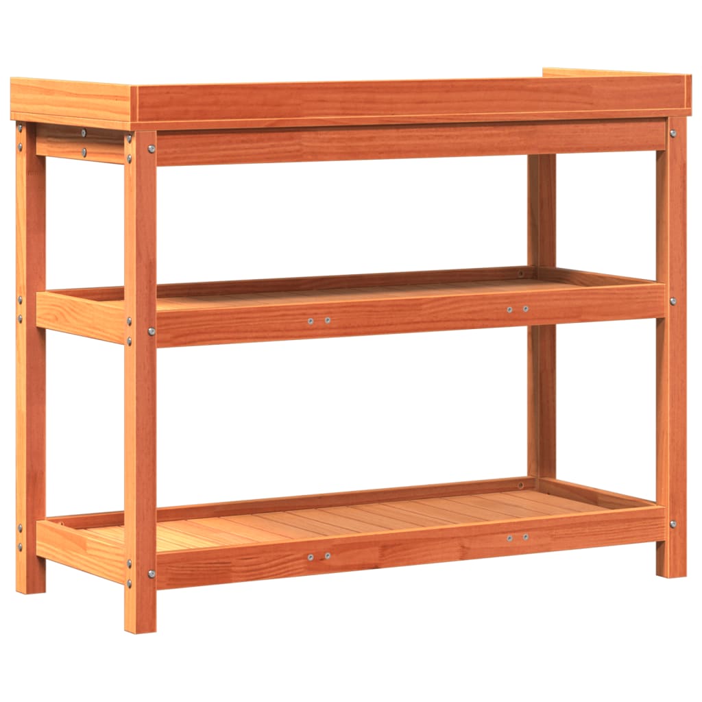 vidaXL Masă de plantare cu rafturi maro 108x45x86,5 cm lemn masiv pin vidaXL Masă de plantare cu rafturi maro 108x45x86,5 cm lemn masiv pin
