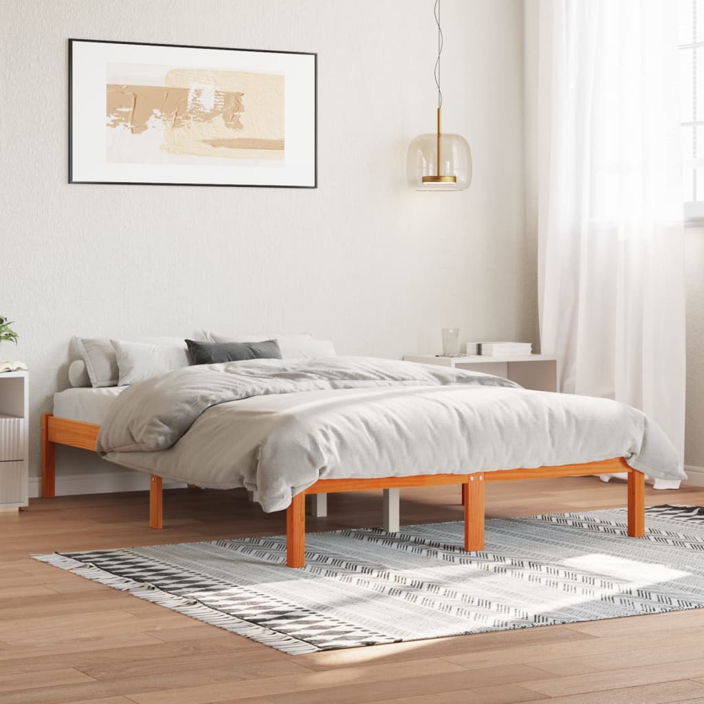 vidaXL Cadru de pat fără saltea, maro ceruit 140x200 cm lemn masiv pin vidaXL Cadru de pat fără saltea, maro ceruit 140x200 cm lemn masiv pin