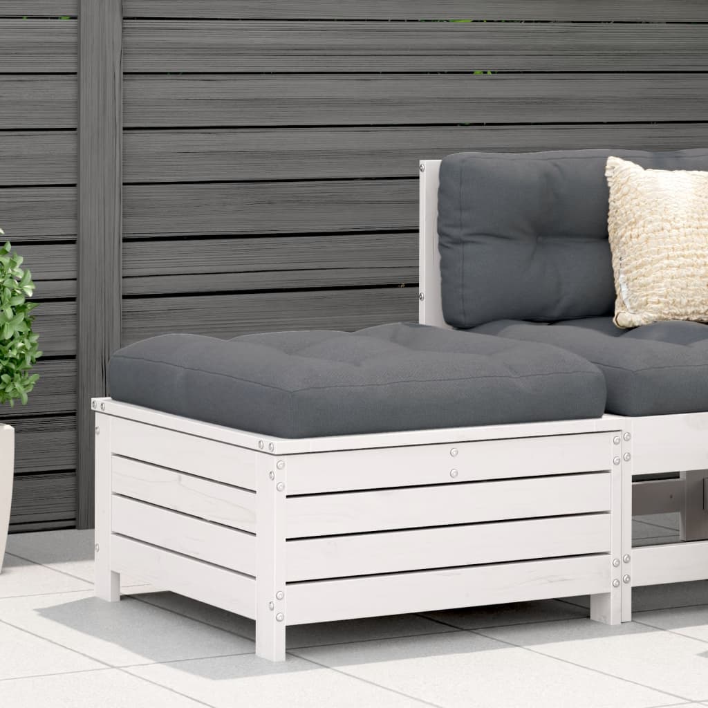 vidaXL Taburet de grădină, alb, 62x63,5x32 cm, lemn masiv pin