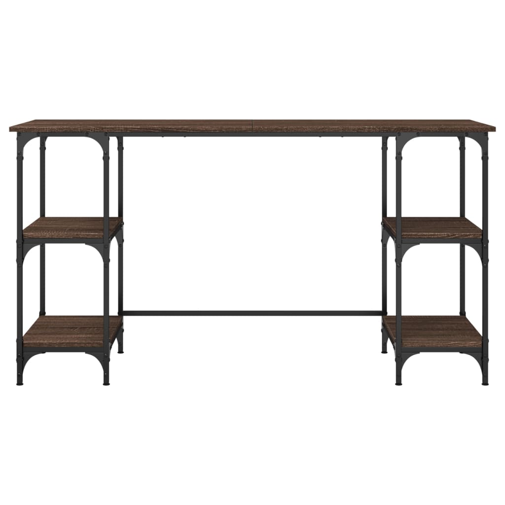 vidaXL Birou, stejar maro, 140x50x75 cm, metal și lemn prelucrat