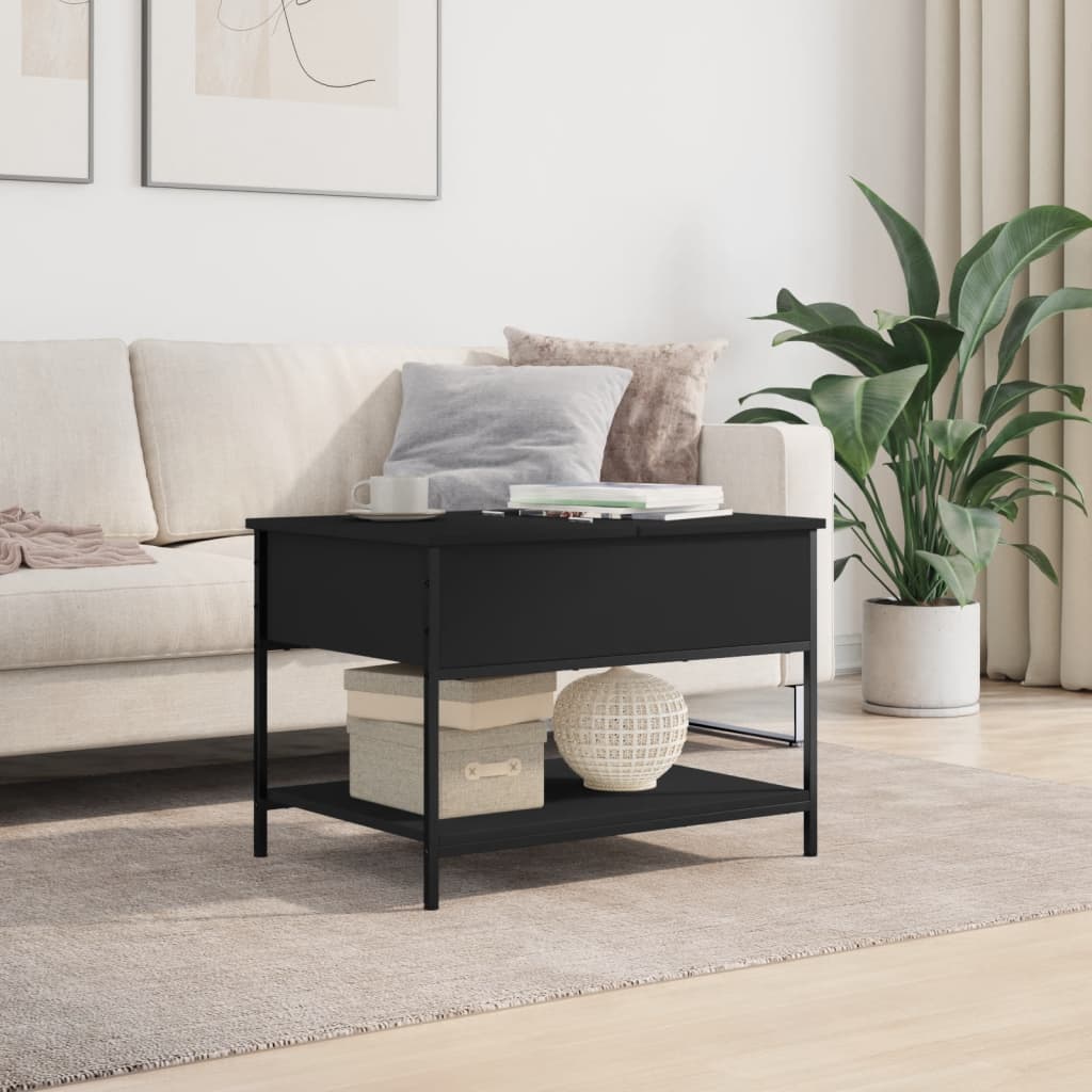 vidaXL Măsuță de cafea, negru, 70x50x50 cm, lemn prelucrat și metal vidaXL Măsuță de cafea, negru, 70x50x50 cm, lemn prelucrat și metal