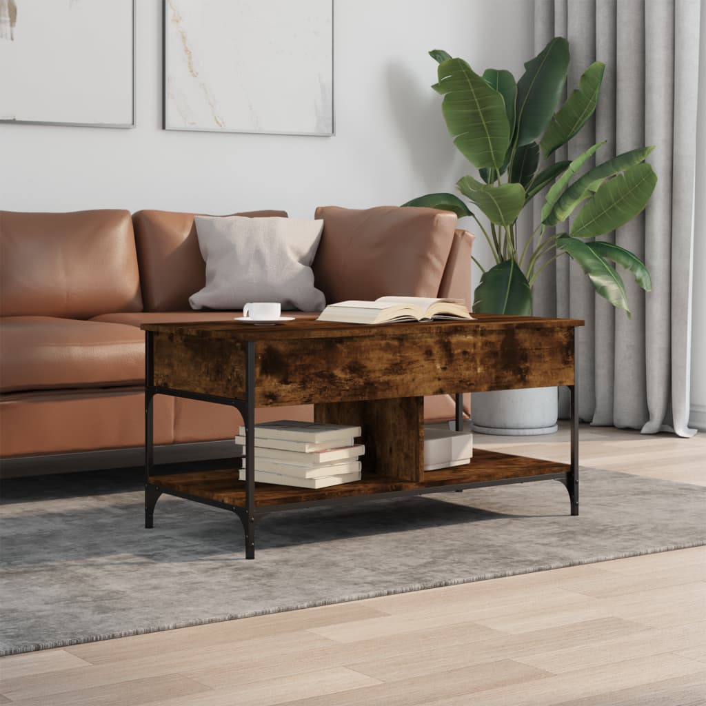 vidaXL Măsuță de cafea stejar fumuriu 100x50x50cm lemn prelucrat/metal