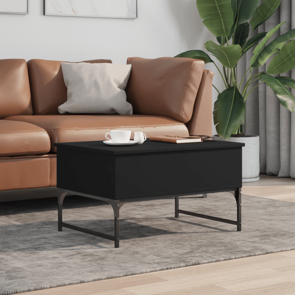 vidaXL Măsuță de cafea, negru, 70x50x40 cm, lemn prelucrat și metal vidaXL Măsuță de cafea, negru, 70x50x40 cm, lemn prelucrat și metal