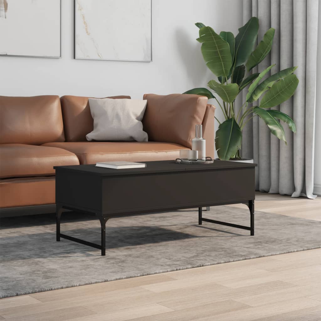 vidaXL Măsuță de cafea, negru, 100x50x40 cm, lemn prelucrat și metal vidaXL Măsuță de cafea, negru, 100x50x40 cm, lemn prelucrat și metal