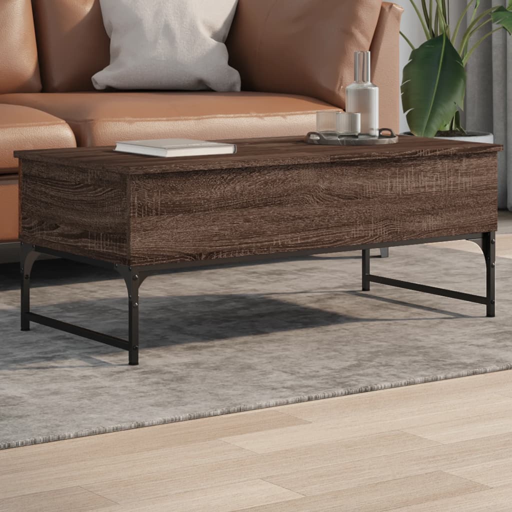 vidaXL Măsuță de cafea, stejar maro, 100x50x40cm, lemn prelucrat/metal vidaXL Măsuță de cafea, stejar maro, 100x50x40cm, lemn prelucrat/metal