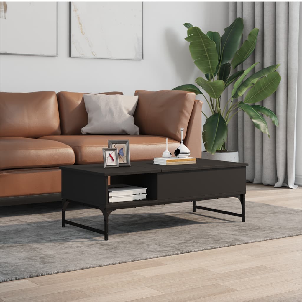 vidaXL Măsuță de cafea, negru, 100x50x35 cm, lemn prelucrat și metal vidaXL Măsuță de cafea, negru, 100x50x35 cm, lemn prelucrat și metal
