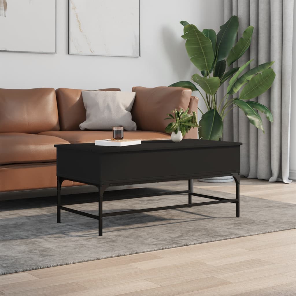 vidaXL Măsuță de cafea, negru, 100x50x45 cm, lemn prelucrat și metal vidaXL Măsuță de cafea, negru, 100x50x45 cm, lemn prelucrat și metal