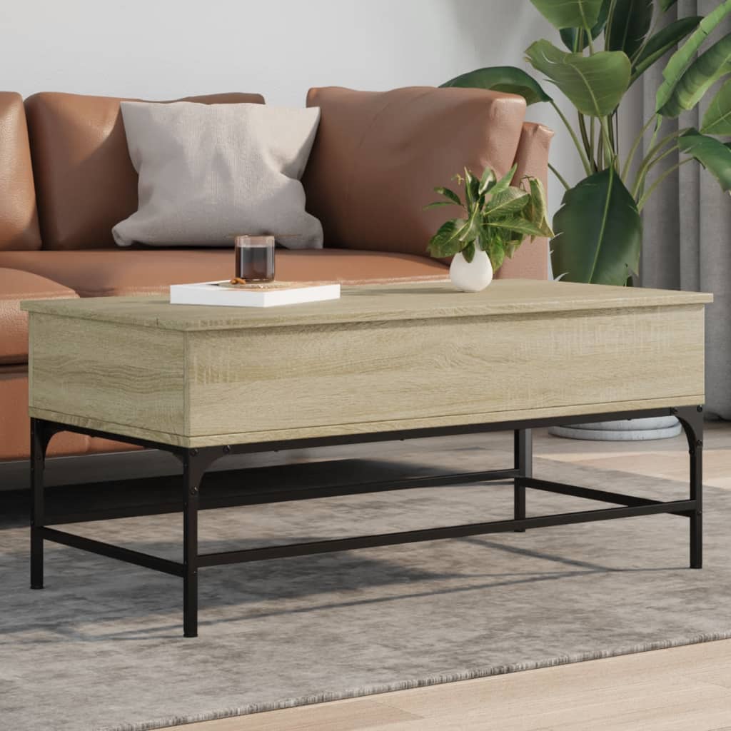 vidaXL Măsuță cafea stejar sonoma 100x50x45 cm lemn prelucrat și metal vidaXL Măsuță cafea stejar sonoma 100x50x45 cm lemn prelucrat și metal