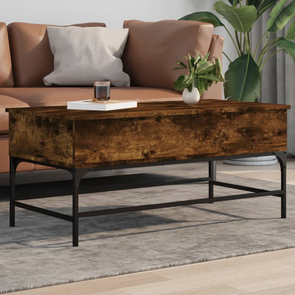 vidaXL Măsuță cafea, stejar fumuriu 100x50x45 cm lemn prelucrat/metal vidaXL Măsuță cafea, stejar fumuriu 100x50x45 cm lemn prelucrat/metal