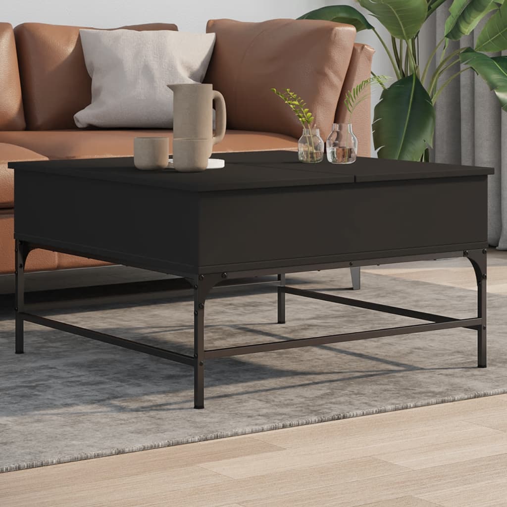 vidaXL Măsuță de cafea, negru, 80x80x45 cm, lemn prelucrat și metal vidaXL Măsuță de cafea, negru, 80x80x45 cm, lemn prelucrat și metal