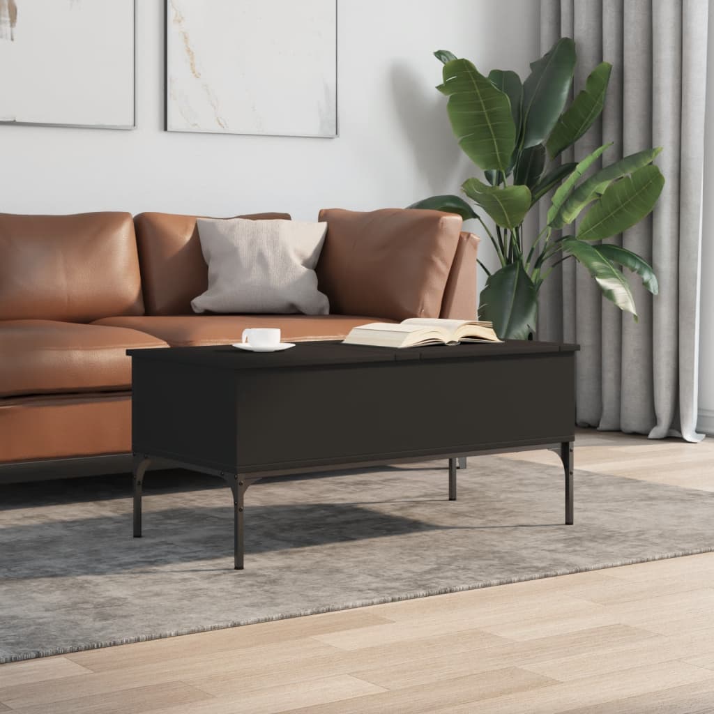 vidaXL Măsuță de cafea, negru, 100x50x45 cm, lemn prelucrat și metal vidaXL Măsuță de cafea, negru, 100x50x45 cm, lemn prelucrat și metal