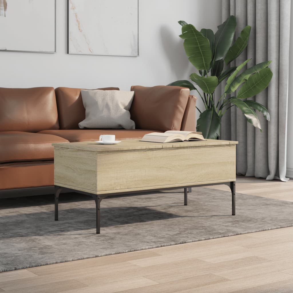 vidaXL Măsuță cafea stejar sonoma 100x50x45 cm lemn prelucrat și metal vidaXL Măsuță cafea stejar sonoma 100x50x45 cm lemn prelucrat și metal