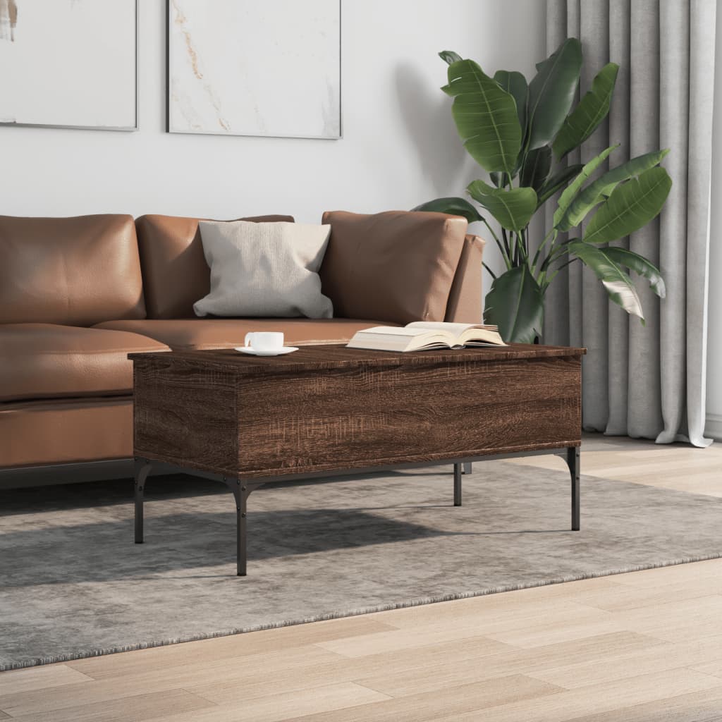 vidaXL Măsuță cafea, stejar maro, 100x50x45 cm, lemn prelucrat/metal vidaXL Măsuță cafea, stejar maro, 100x50x45 cm, lemn prelucrat/metal