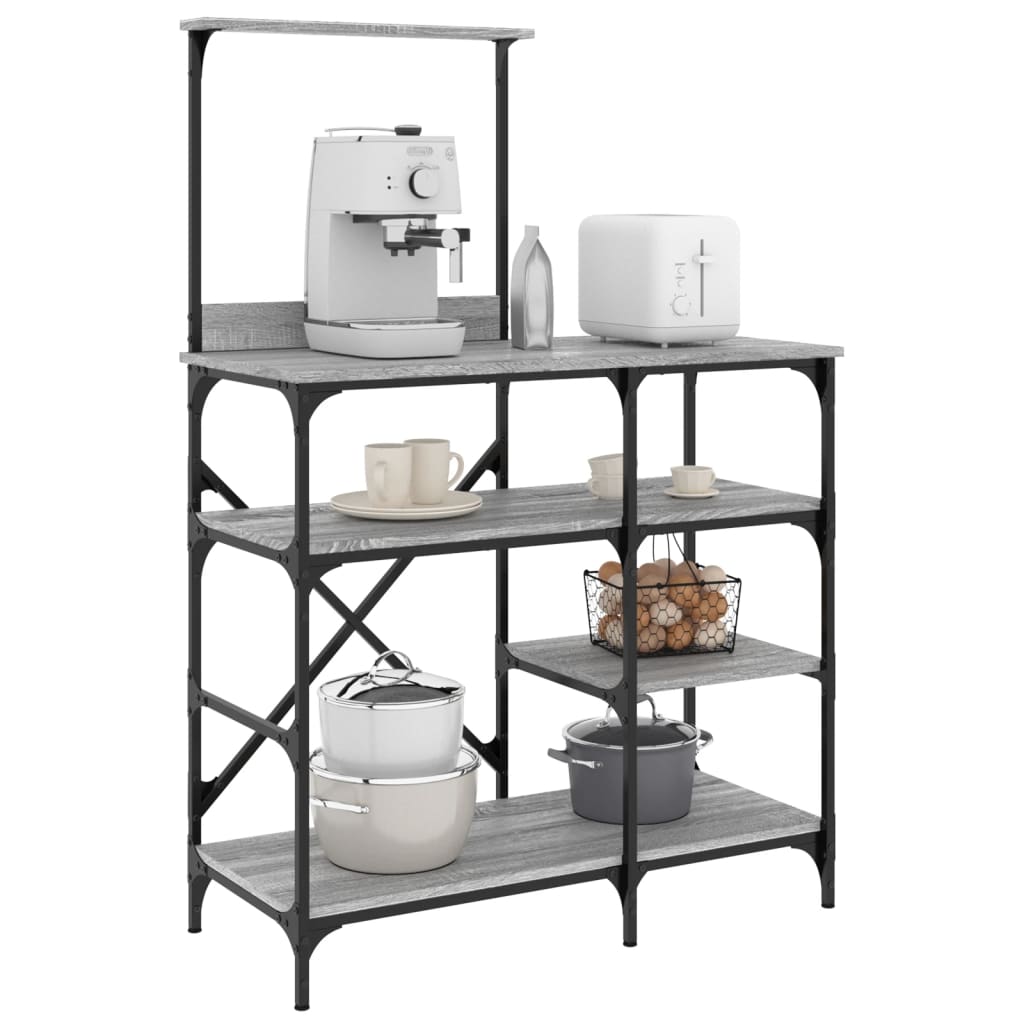 vidaXL Raft brutărie, gri sonoma, 90x40x132 cm, lemn prelucrat/metal vidaXL Raft brutărie, gri sonoma, 90x40x132 cm, lemn prelucrat/metal