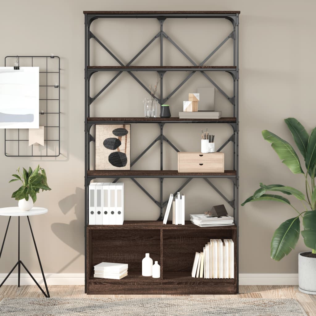 vidaXL Bibliotecă, stejar maro, 100x26x180 cm, lemn prelucrat/metal
