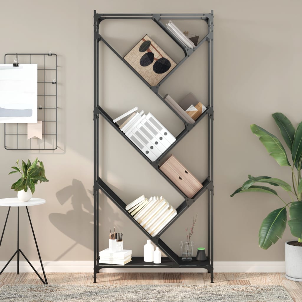 vidaXL Bibliotecă, negru, 79x30x180 cm, lemn prelucrat și metal vidaXL Bibliotecă, negru, 79x30x180 cm, lemn prelucrat și metal