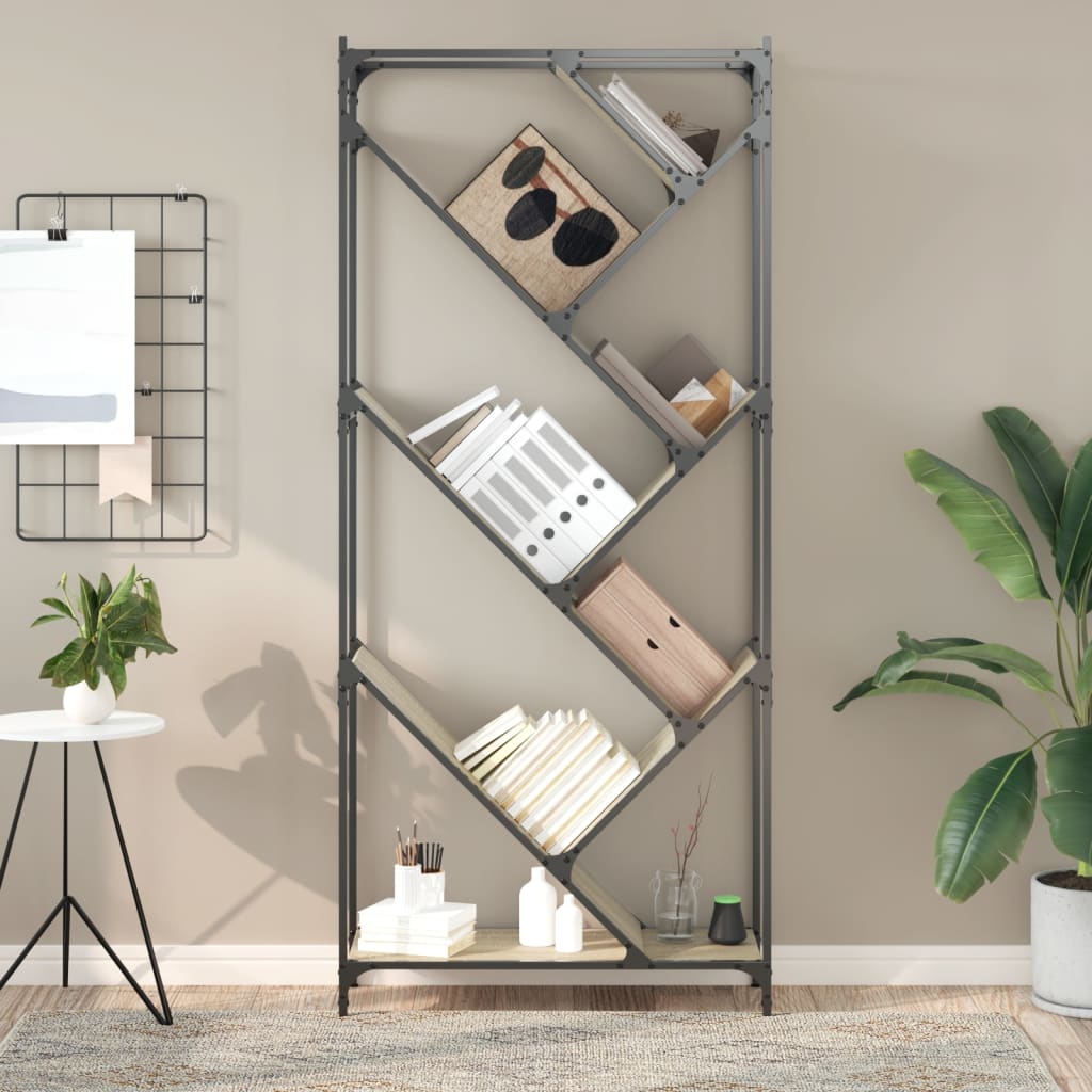 vidaXL Bibliotecă, stejar sonoma, 79x30x180 cm, lemn prelucrat/metal vidaXL Bibliotecă, stejar sonoma, 79x30x180 cm, lemn prelucrat/metal