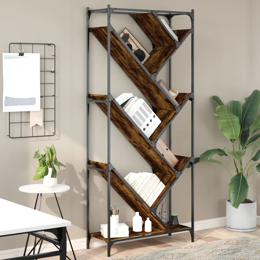 vidaXL Bibliotecă, stejar fumuriu, 79x30x180 cm, lemn prelucrat/metal vidaXL Bibliotecă, stejar fumuriu, 79x30x180 cm, lemn prelucrat/metal