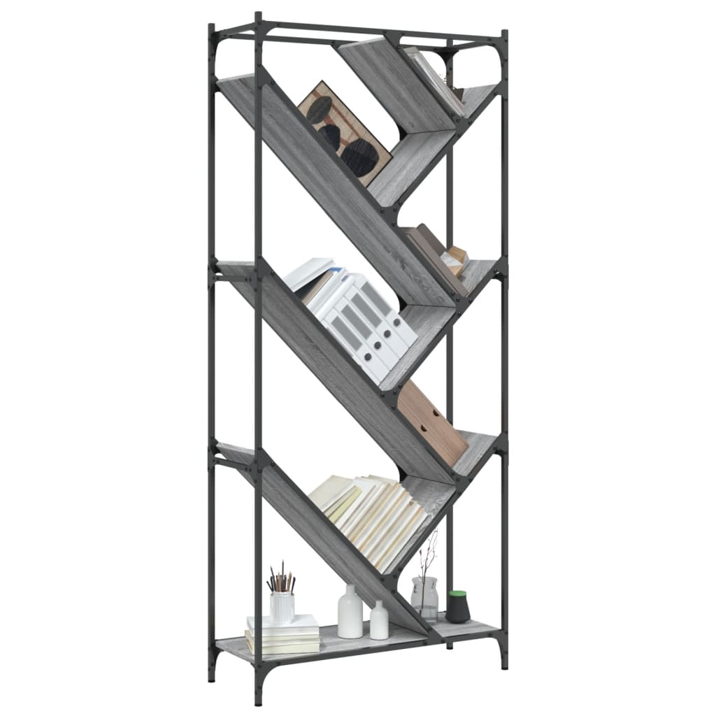 vidaXL Bibliotecă, gri sonoma, 79x30x180 cm, lemn prelucrat/metal vidaXL Bibliotecă, gri sonoma, 79x30x180 cm, lemn prelucrat/metal