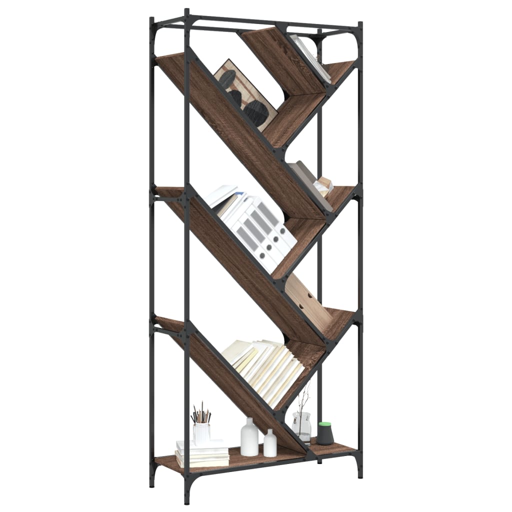 vidaXL Bibliotecă, stejar maro, 79x30x180 cm, lemn prelucrat/metal vidaXL Bibliotecă, stejar maro, 79x30x180 cm, lemn prelucrat/metal