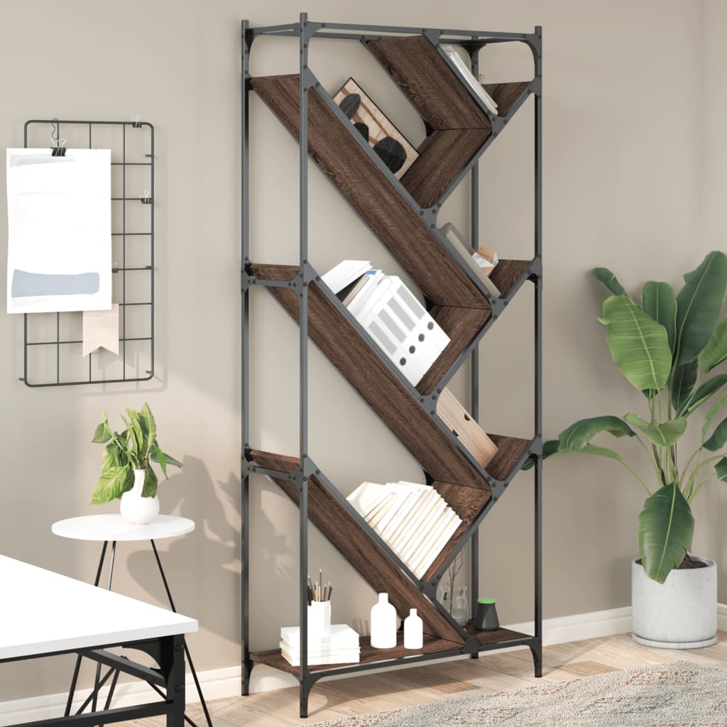vidaXL Bibliotecă, stejar maro, 79x30x180 cm, lemn prelucrat/metal vidaXL Bibliotecă, stejar maro, 79x30x180 cm, lemn prelucrat/metal