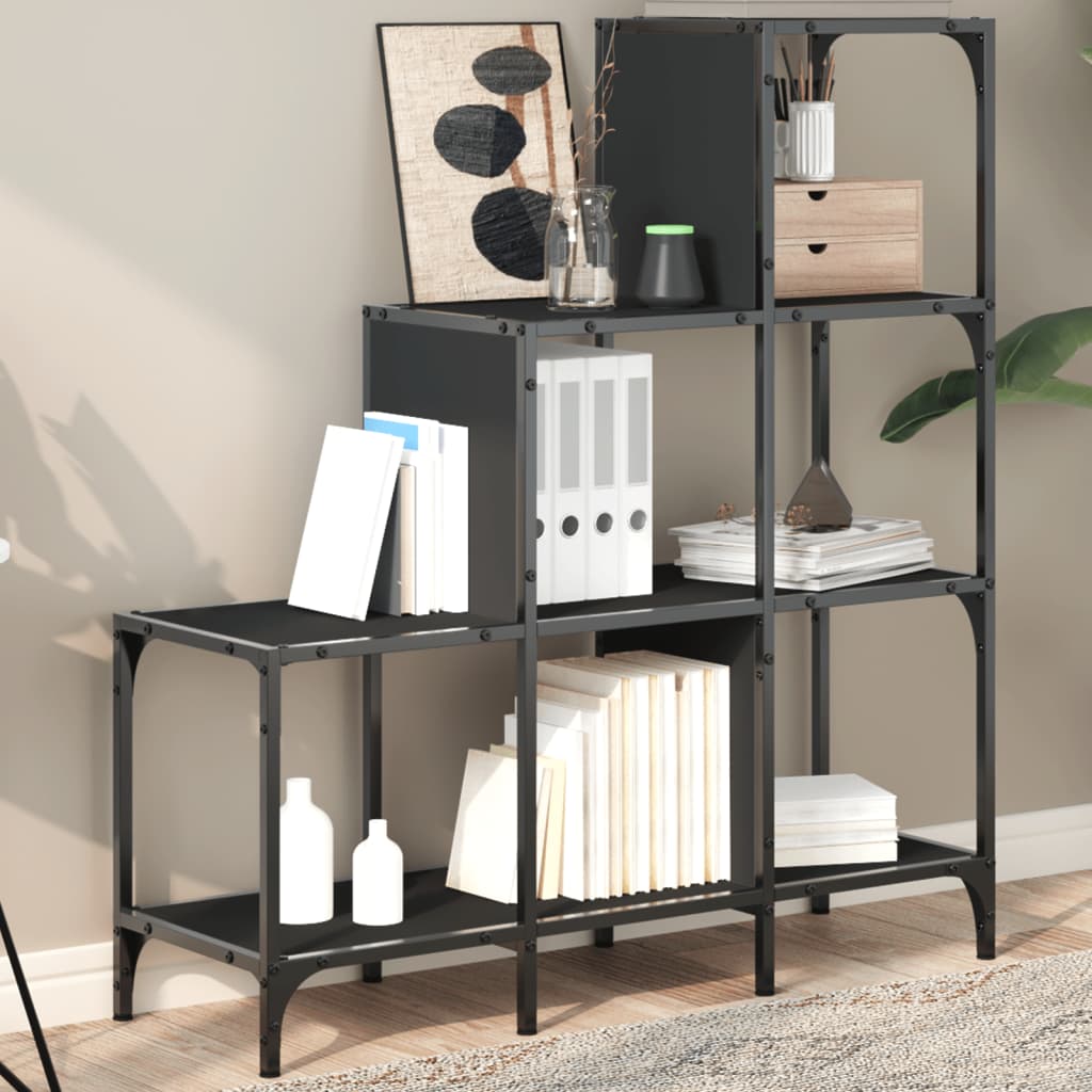 vidaXL Bibliotecă, negru, 92x30x102 cm, lemn prelucrat și metal vidaXL Bibliotecă, negru, 92x30x102 cm, lemn prelucrat și metal
