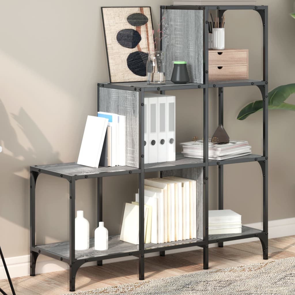 vidaXL Bibliotecă, gri sonoma, 92x30x102 cm, lemn prelucrat/metal vidaXL Bibliotecă, gri sonoma, 92x30x102 cm, lemn prelucrat/metal