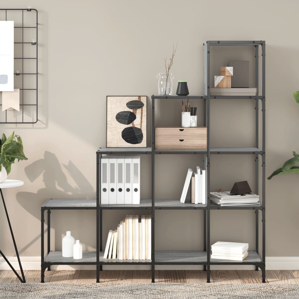 vidaXL Bibliotecă, gri sonoma, 122x30x132 cm, lemn prelucrat/metal vidaXL Bibliotecă, gri sonoma, 122x30x132 cm, lemn prelucrat/metal