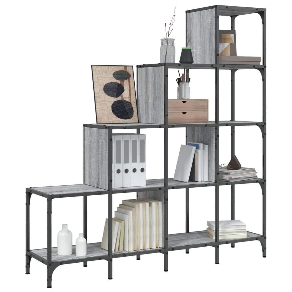 vidaXL Bibliotecă, gri sonoma, 122x30x132 cm, lemn prelucrat/metal vidaXL Bibliotecă, gri sonoma, 122x30x132 cm, lemn prelucrat/metal