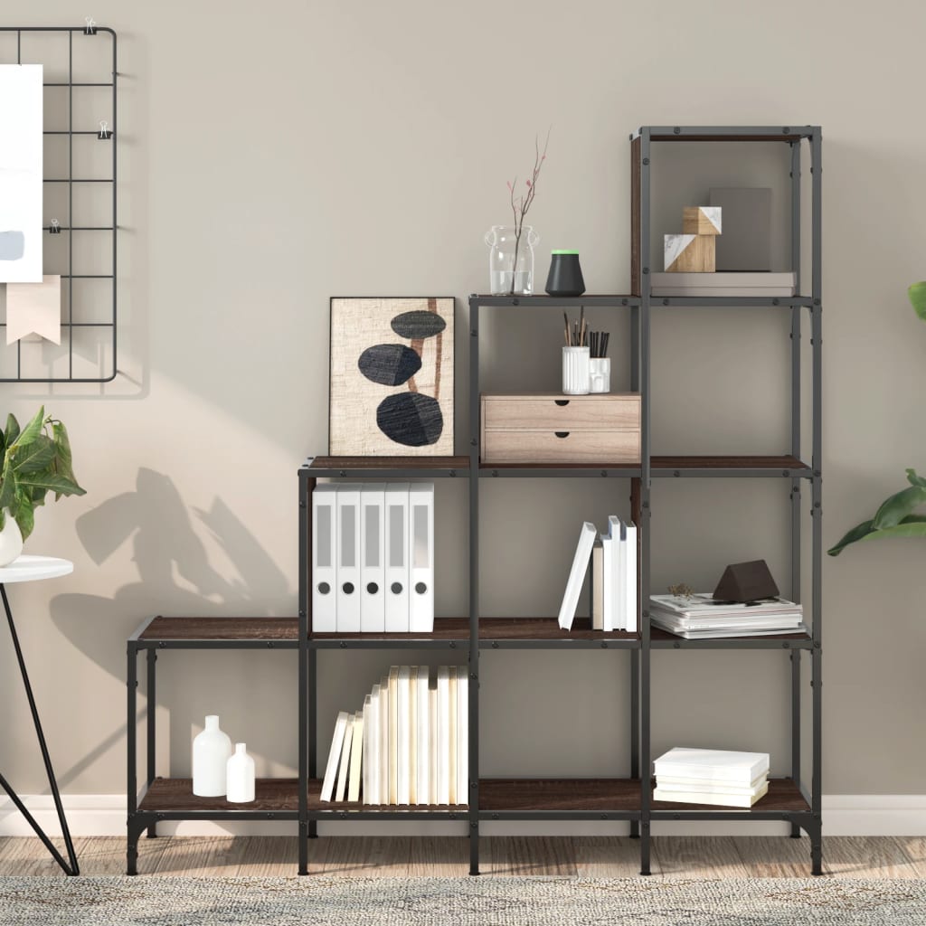 vidaXL Bibliotecă, stejar maro, 122x30x132 cm, lemn prelucrat/metal