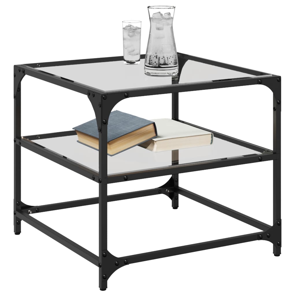 vidaXL Măsuță de cafea, blat din sticlă transparentă, 50x50x45 cm oțel vidaXL Măsuță de cafea, blat din sticlă transparentă, 50x50x45 cm oțel