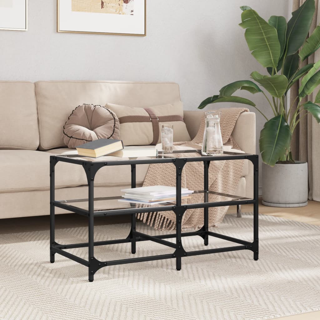 vidaXL Măsuță de cafea blat din sticlă transparentă 78,5x40x45 cm oțel vidaXL Măsuță de cafea blat din sticlă transparentă 78,5x40x45 cm oțel