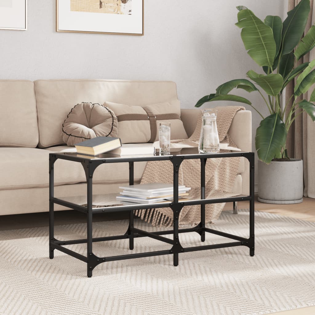 vidaXL Măsuță de cafea, blat din sticlă negră, 78,5x40x45 cm, oțel vidaXL Măsuță de cafea, blat din sticlă negră, 78,5x40x45 cm, oțel