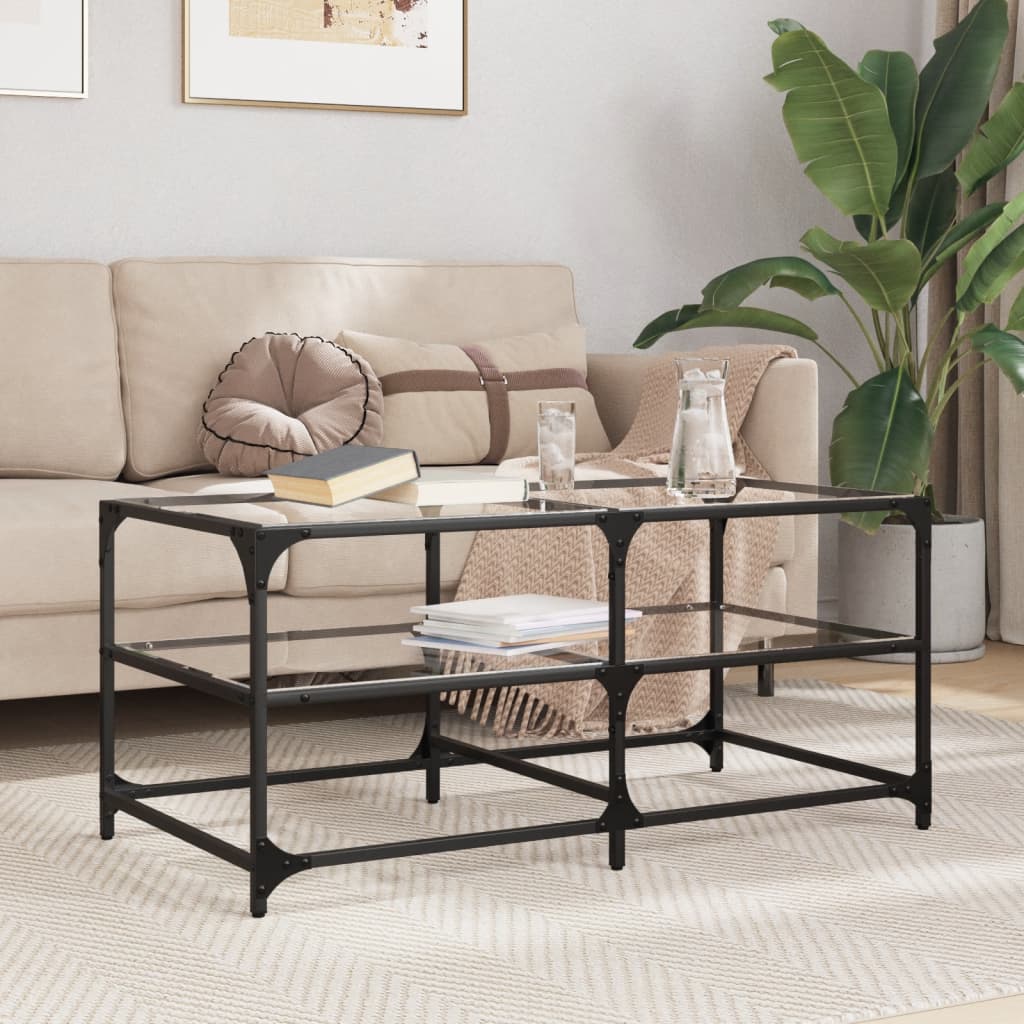 vidaXL Măsuță de cafea cu blat sticlă transparentă 98,5x50x45 cm oțel vidaXL Măsuță de cafea cu blat sticlă transparentă 98,5x50x45 cm oțel
