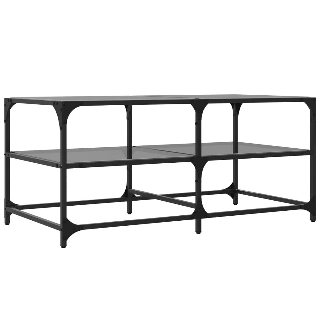 vidaXL Măsuță de cafea cu blat din sticlă neagră 98,5x50x45 cm oțel vidaXL Măsuță de cafea cu blat din sticlă neagră 98,5x50x45 cm oțel