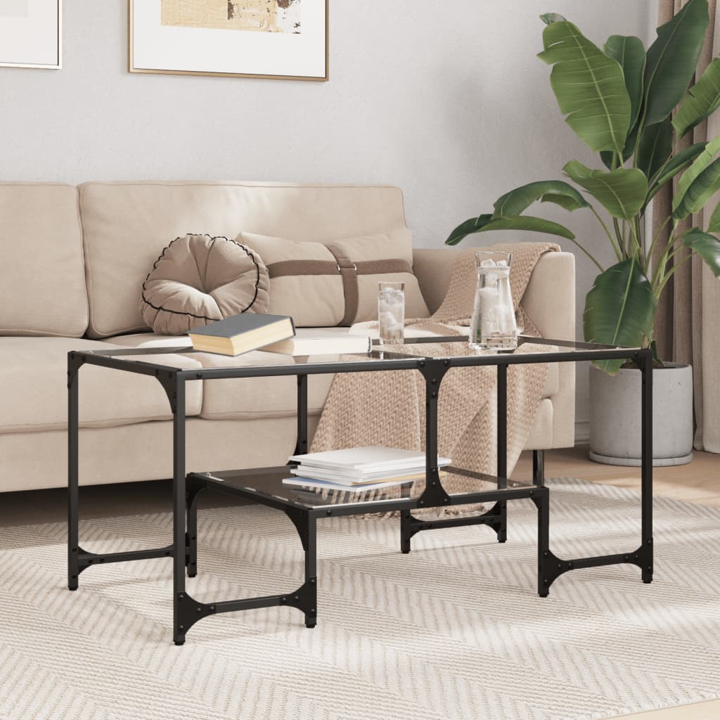 vidaXL Măsuță de cafea cu blat sticlă transparentă 98,5x50x45 cm oțel vidaXL Măsuță de cafea cu blat sticlă transparentă 98,5x50x45 cm oțel