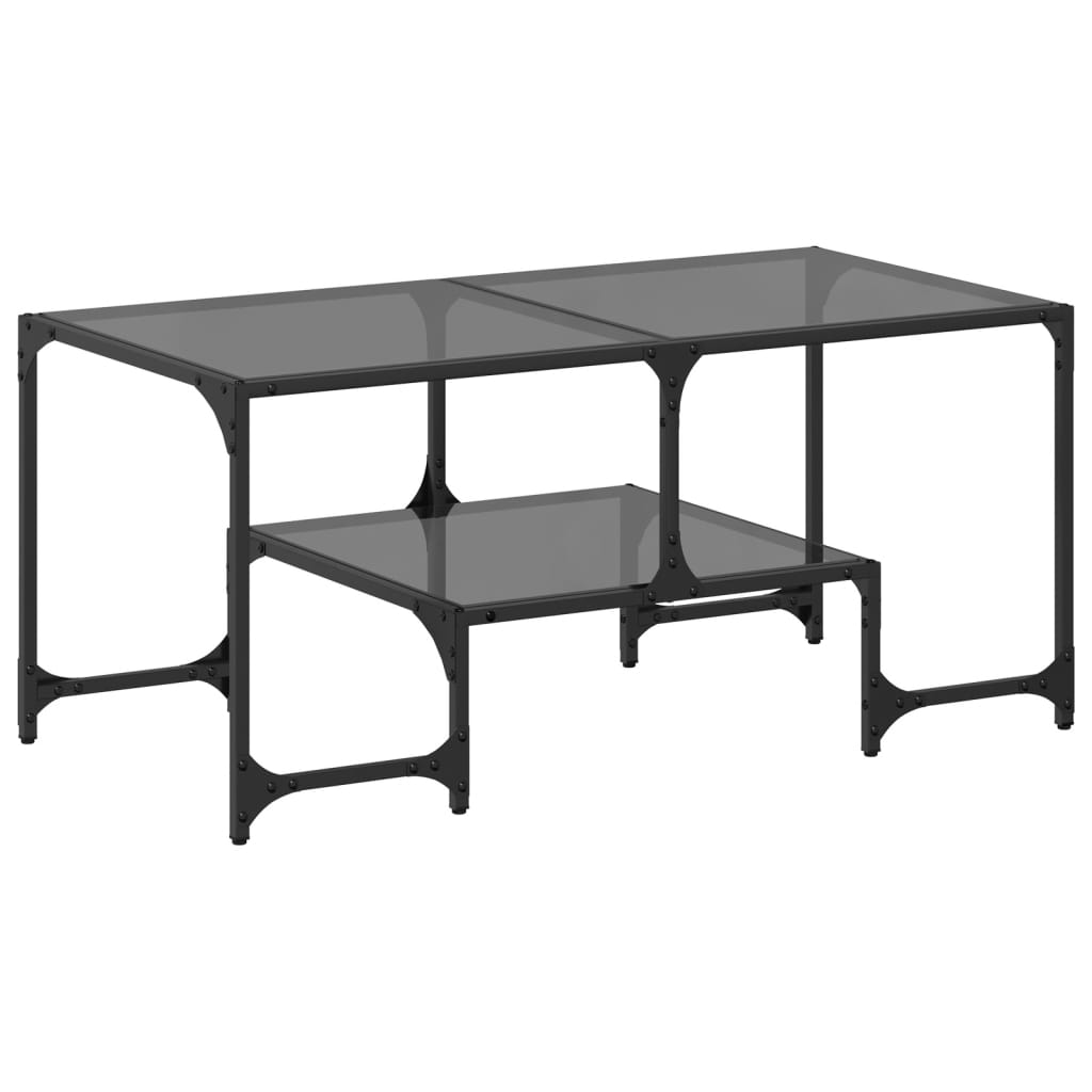 vidaXL Măsuță de cafea cu blat din sticlă neagră 98,5x50x45 cm oțel vidaXL Măsuță de cafea cu blat din sticlă neagră 98,5x50x45 cm oțel