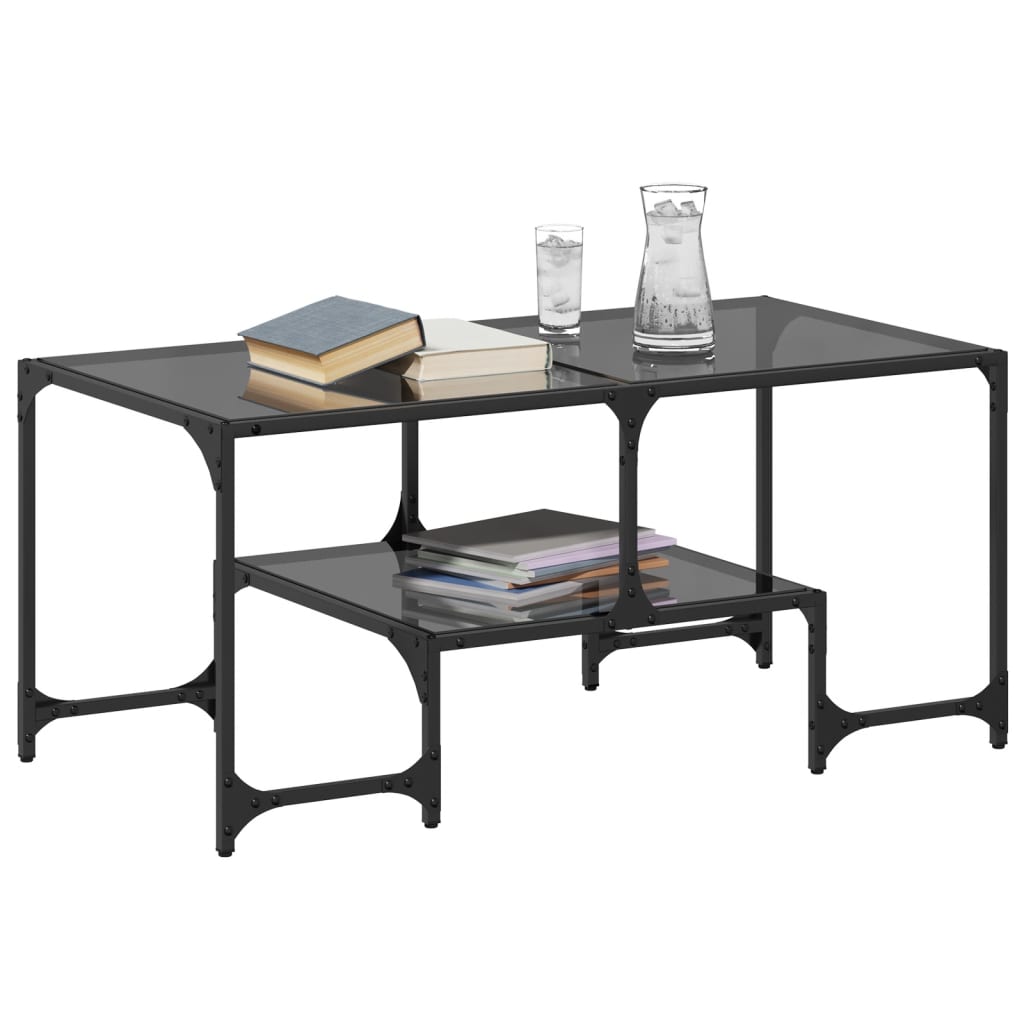 vidaXL Măsuță de cafea cu blat din sticlă neagră 98,5x50x45 cm oțel vidaXL Măsuță de cafea cu blat din sticlă neagră 98,5x50x45 cm oțel